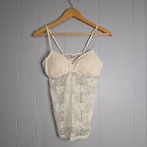 Bongo Women’s Medium Sexy Lace‎ Cami Tank Top Cream Sheer Floral Y2K Fairycore